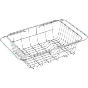 Drain Rack for Dishes Inside/Outside Sink-Expandable Stainless Steel Structure, Rubber Primer Protection, Space-Saving Kitchen Storage Tool. (Middle)