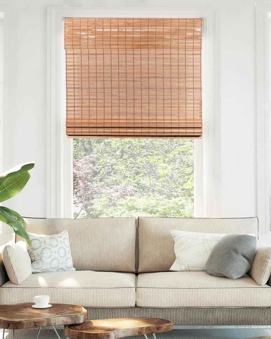 CHICOLOGY Bamboo Roman Shade, Cordless Light Filtering Woven Wood Window Treatment for Living Room, Dining Room, Kitchen & Office, Natural Bamboo Blinds for Boho Coastal Decor, Squirrel, 31"W x 48"H
