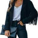 Faux Suede Leather Jackets For Women Trendy Fall Western Fringe Cropped Jacket 2025 Tassel Motorcycle Crop Coats (Small, Black)