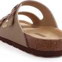Womens Sandal Cork Footbed Slide, Arch Support Slides for Women with Adjustable Buckle, Comfortable Summer Beach Outdoor Sandals (Beige, US 7.5)