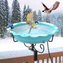 Heated Bird Baths for Outdoors, 100W Heated Bird Bath for Deck Railing, Heated Birdbath with Thermostat Control, Heated Bird Bath for Outside Winter Garden Patio Yard (Blue)