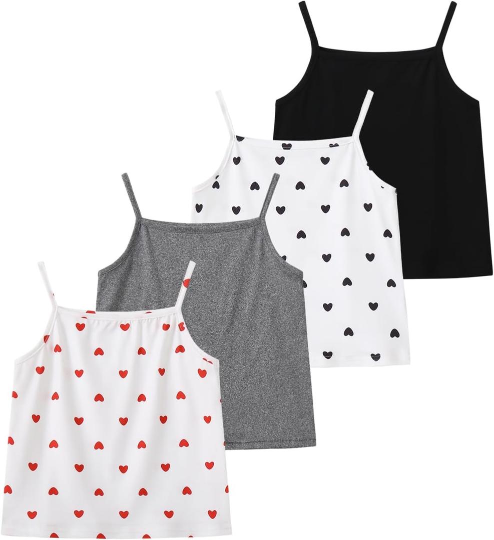Jolyshlid 4 Packs Girl Sleeveles Tank Tops Paghetti Strap Cami Camisole Summer Set 5-6Y Multicolor