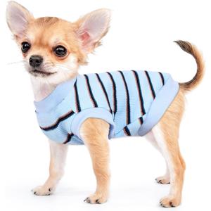 Dog Shirt, Pet Clothes for Chihuahua, Yorkie Teacup Costumes Striped, Small Dogs Sleeveless Tank Top Vest, Breathable Cotton Puppy T-Shirt, Cat Apparel Outfit (Blue, XS)