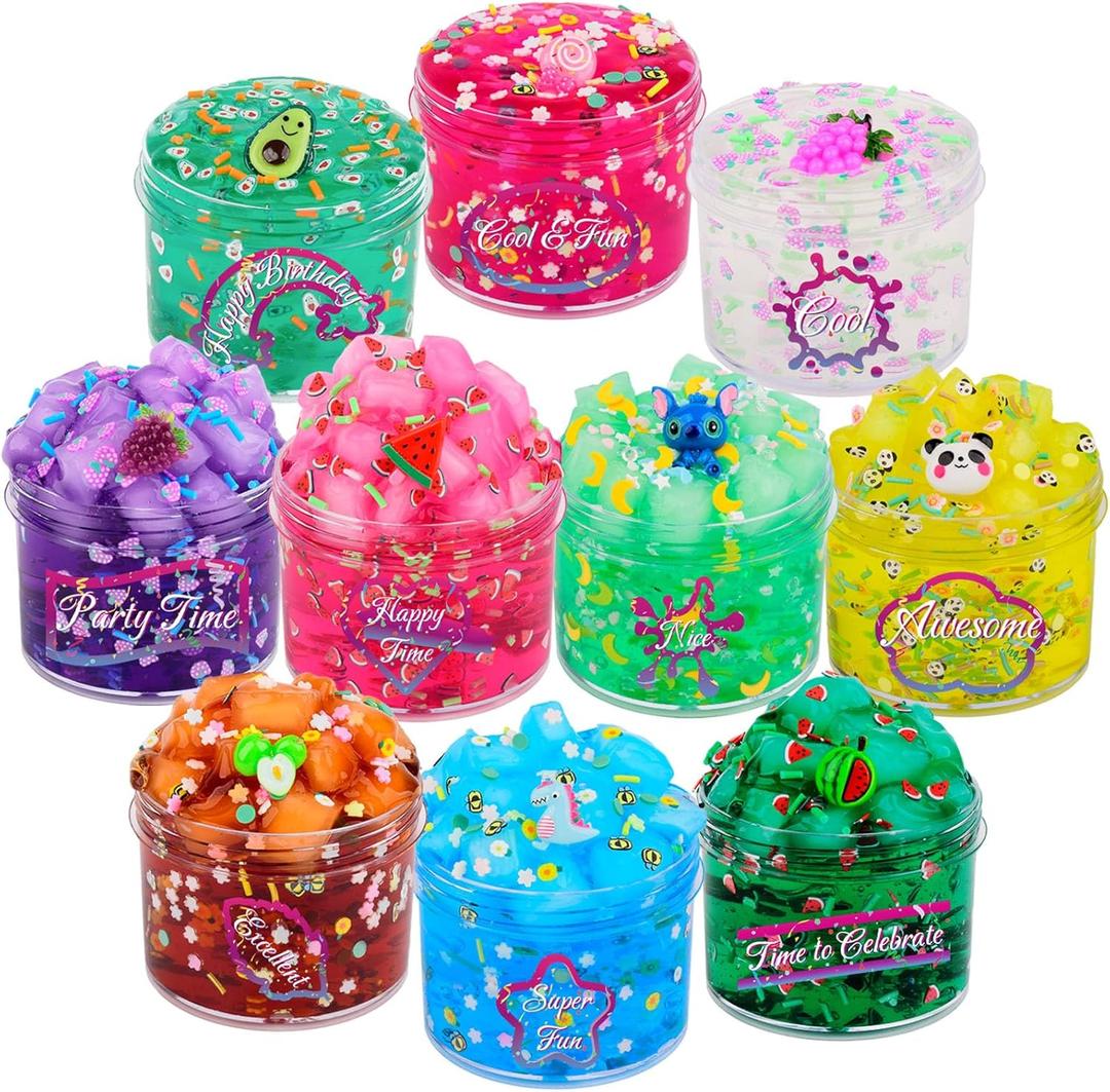 Clear Slime Kit 10 Pack Crystal Clear Slime Set Non Sticky Premade Jelly Cubes Clear Slime Pack Party Favors Stress Anxiety Relief Toy for Boys Girls Holiday Toys for Kids