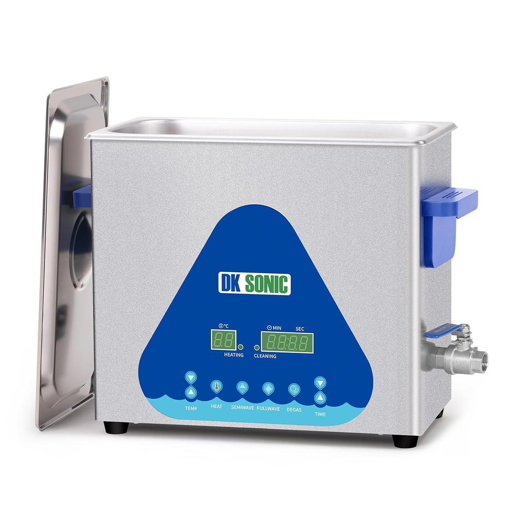 DK SONIC Ultrasonic Cleaner 6L,180W Industrial Ultrasonic Parts Cleaner with Heater&Timer, Digital Control&Basket, Multiple Functions for Motorcycle Engines,Carburetors, Chains