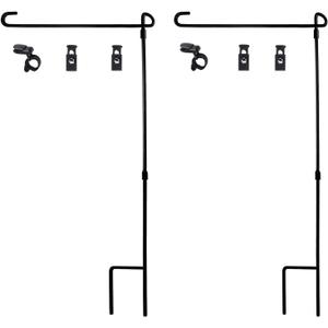 HOOSUN Garden Flag Stand, Premium Garden Flag Pole Holder Metal Wrought Iron Powder-Coated Weather-Proof Paint (2 Pack) with Tiger Clip and Spring Stoppers