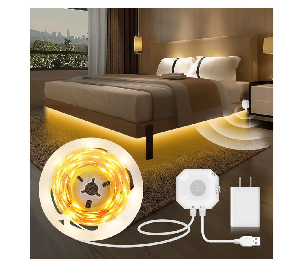 MATICOD Motion Sensor Light Indoor Under Bed Lights Under Cabinet Lights, Motion Activated Led Light Strip for Bedroom,Warm White LED Closet Light Motion Sensored Under Cabinet Lighting NO APP