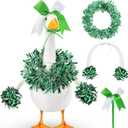 AceOrbit 3 Pcs Cheerleader Porch Goose Outfit Poseable Wings with Pom Poms Garland and Bow for 23" Lawn Cement Goose Football Classroom Garden Patio Yard Outdoor Festival Decorations(Green)