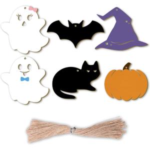 Halloween Basket Tags for Kids Custom Name tagWooden Boon Gift Tags with Ropes for Hanging Ornaments Decorations (Suite, 6)