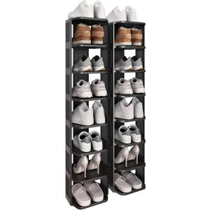 Kitstorack Stackable 16-Tier Shoe Rack for Closet & Entrance - Tall, Narrow, Vertical Shoe Stand - Plastic, Free Standing - Ideal for Small Spaces 