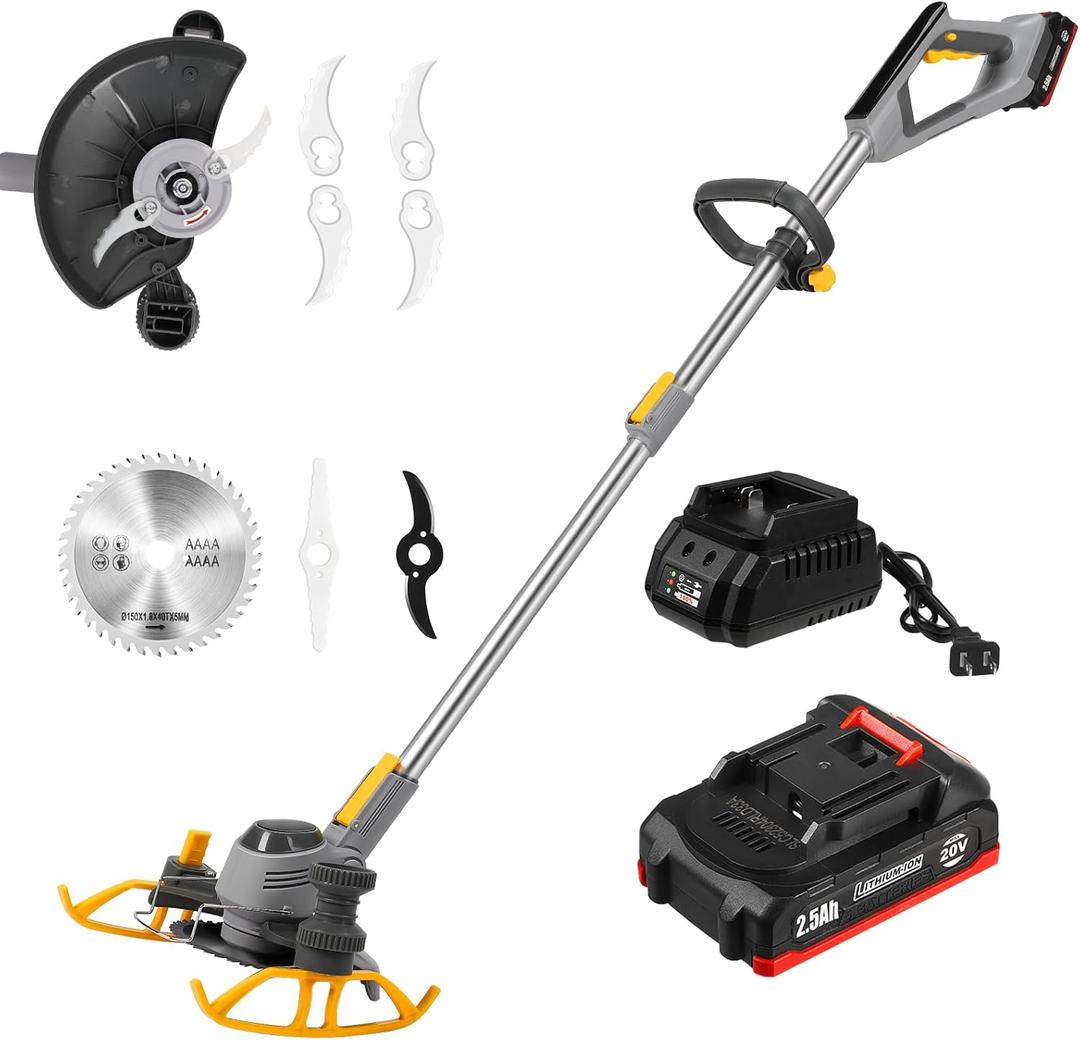Cordless Weed Wacker, One 2.5Ah Rechargeable Battery Powered Weed Eater, Weed Cutter with Blades, Handhold Electric Grass Trimmer, Small Lightweight Push String Trimmer for Patio, Lawn