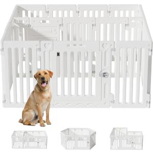 2 Room Dog Playpen with Door, DIY Shape Combination Puppy Pen, 16-Panel + 2 Link Piece + Large Door + Small Door,25.5" H Dog Fence, Non-Slip&  Secure Pet Gate, Easy to Assemble