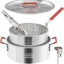 10QT Aluminum Fish Fryer Pot | Lid | Tong | Basket | Thermometer