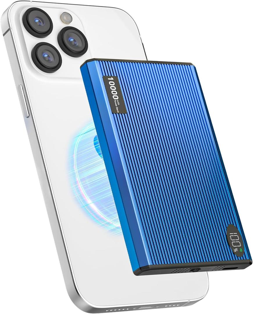 ZBF Magnetic Wireless Portable Charger 10000mAh Slim Magnetic Power Bank Charger with USB-C Cable Mag-Safe Battery Pack Charger PD 20W Fast Charging for Phone 16 15 14 13 Pro Max (Dark Blue)