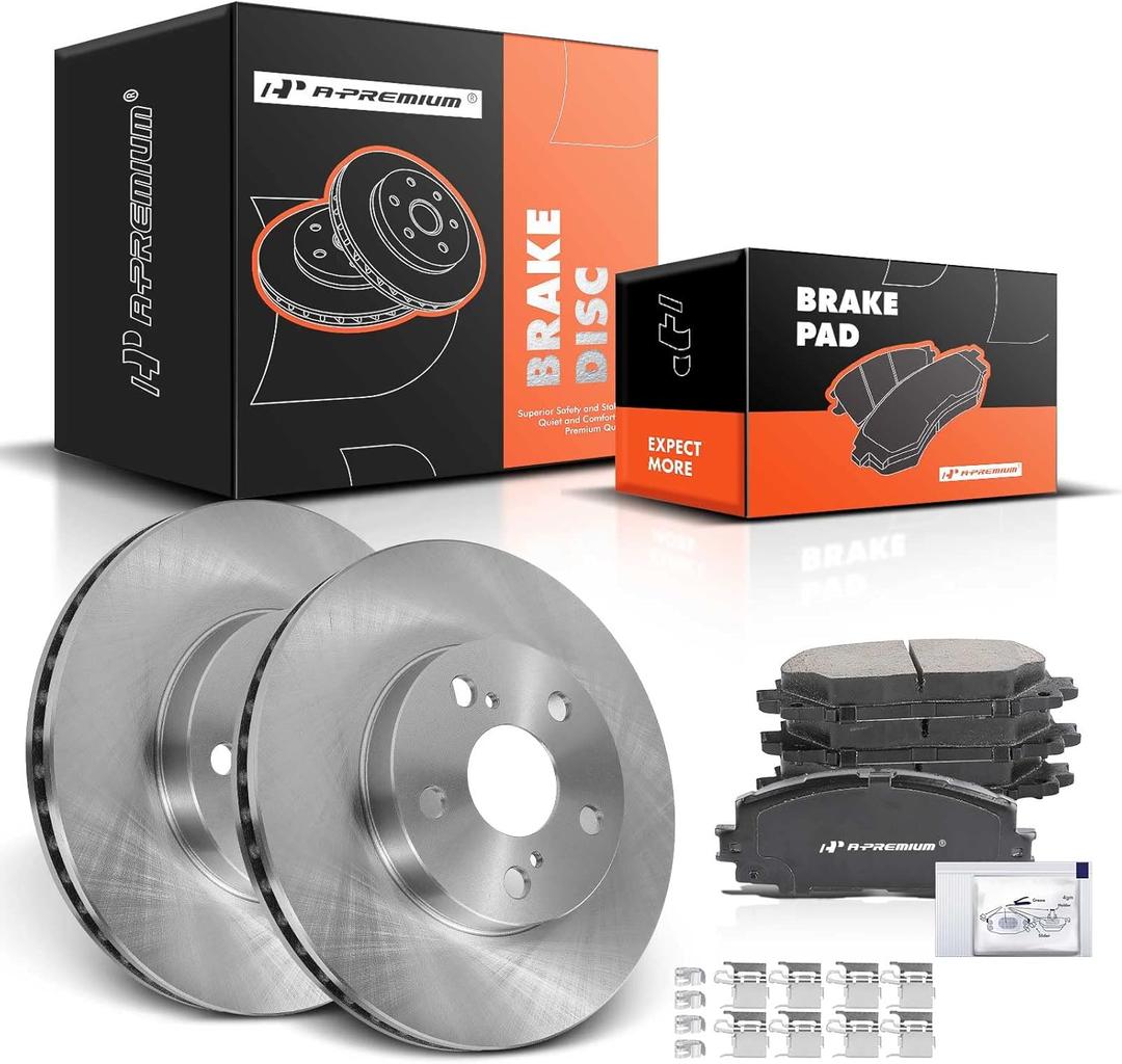 A-Premium 10.04 inch (255mm) Front Vented Disc Brake Rotors + Ceramic Pads Kit Compatible with Select Lexus and Toyota Models - CT200h 2011-2017, Prius 2012/2014-2015, Prius Plug-In 2012-2015, 1.8L