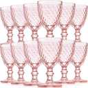 Lallisa 12 Pcs Pink Glass Set Vintage Glassware Pink Goblets 8 oz Embossed Drinking Glass with Stem High Clear Stemmed Cups Goblet for Wedding Party Banquet Feast Bar, Daily Use