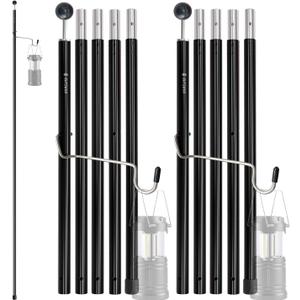 Sutekus Aluminum Poles Tarp Poles Replacement Accessories 5 Section Multifunction Aluminum Rod with Lantern Hook for Camping Shelters Canopy Support 2 Poles (Black)