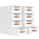 Homsorout Stackable Storage Drawers - Large Collapsible Storage Bins with Drawers, 8 Pack Closet Shelf Organizer Basket, Fabric Pull Out Organizer for Bedroom, Living Room, Dorm, White