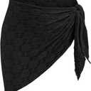ZAFUL Sarong Coverups for Women Beach Vacation Fishnet See Thru Tie Side Bathing Suit Cover Up Mini Skirt (Black)