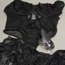 Lilosy Sexy Stocking Rhinestones Heart Garter Underwire Floral Mesh lace Sheer Babydoll Lingerie Teddy Bodysuit Skirt Set M