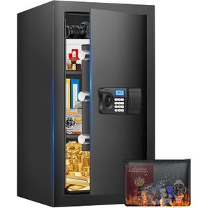 23.62'' Tall Safe Box, 4.3 Cuft Home Safe with Fireproof Waterproof Bag, Anti-Theft Digital Security Safes with Smart Alert System, Removable Shelf, Mute Function, Document Safes for Money Jewelry