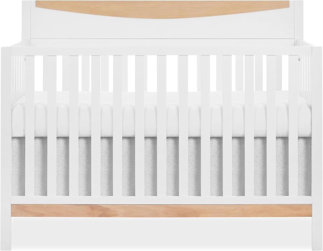Dream On Me Emerson 5-in-1 Convertible Full-Size Baby Crib in White & Vintage Oak, GreenGuard Gold & JPMA, Converts to Toddler, Day, & Full-Size Bed, Non-Toxic Paint, Safe Sleep Environment, 54.8"L x 29"W x 42"H