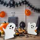 2 x Cute Ghost Halloween Decorations Indoor, Wooden Tiered Tray Decor Table Sign, Halloween Decor Wooden Ghost Sign for Party Home Shelf Display, 3 Pcs, Black White