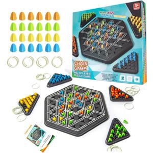 Chain Triangle Chess Game, Rubber Band Geoboard Game, Strategy Board Games, Family Night Games for Kids and Adults, 2 to 4 Players
