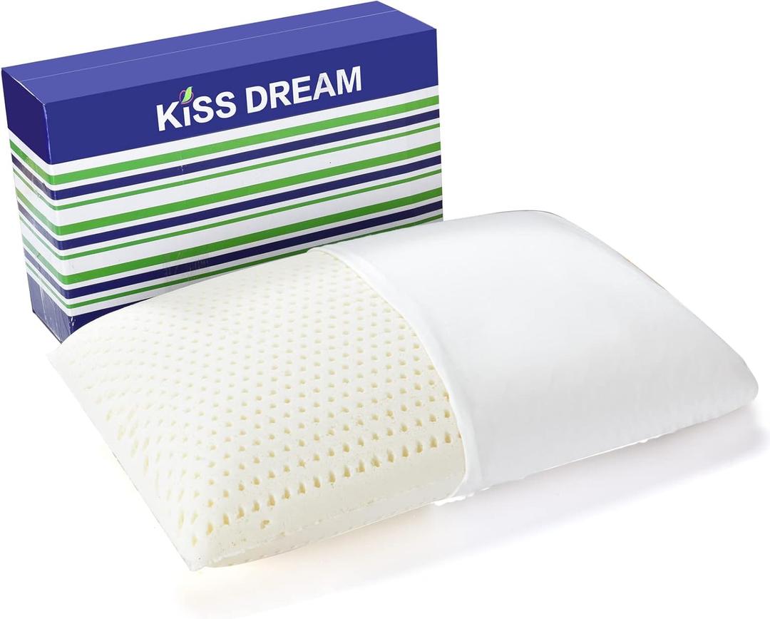 Kiss Dream 100% Natural Talalay Latex Pillow Sleeping Bed Pillows, Extra Soft Luxury Standard Pillow, Perfectly Aligns for Side/Back Pain, Stomach, Neck, Pressure Relief, Removable Cotton Cover
