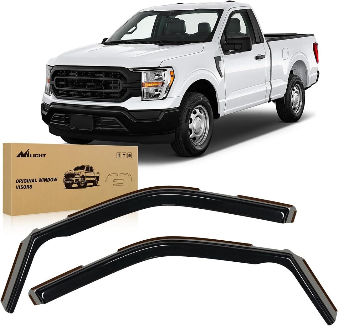 Nilight in-Channel Rain Guards for Ford F150 2021 2022 2023 2024 2026 Regular Cab/Super Cab, Vent Window Visors Low Profile Wind Deflectors for Rain & Fresh Air Ventilation, Smoke Tinted-2PCS