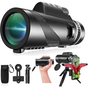Monocular-Telescope 80x100 High Powered Monoculars High Definition for Adults High Powered with Smartphone Adapter Telescope Hunting Wildlife Bird Watching Travel Camping Hiking-Black