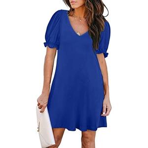 Aloodor Women's Casual Dresses Short Sleeve V-Neck Dress with Pockets XXL