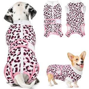 SlowTon Recovery Suit for Dogs - Dog Surgery Suit Female Spay Male Neuter, Dog Surgery Recovery Suit with Zipper, Pet Surgical Onesies Bodysuit Abdominal Wound Bandages (Pink Leopard, S)