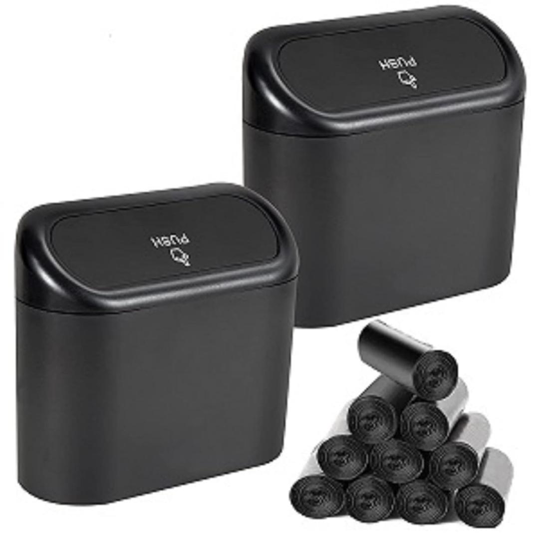 2 Packs Mini Car Trash Can Bin with Lid and 150pcs Trash Bags,Car Trash Can Bin,Car Garbage Trash Can Storage for Front Back Seat Accessories (2)