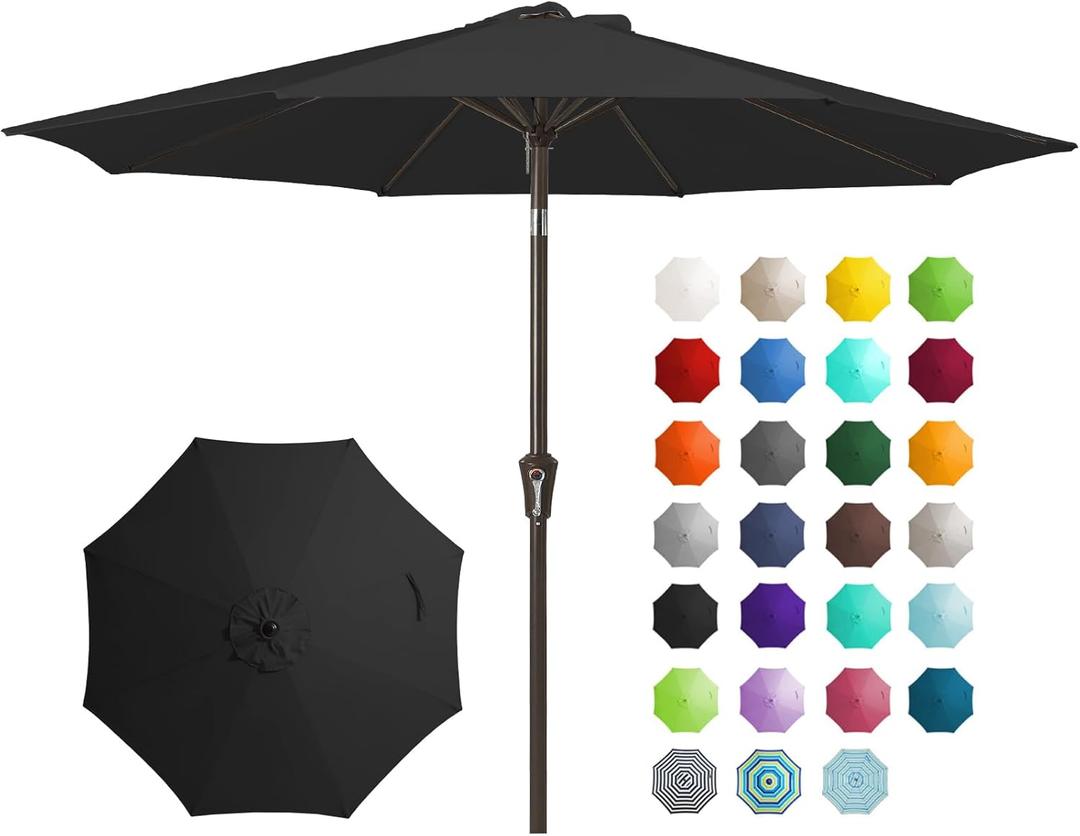 JEAREY 9FT Outdoor Patio Umbrella, Market Umbrella, Black
Outdoor Table Umbrellas with 8 Sturdy, Tilt & Crank UV Protection Waterproof for Garden, Deck, Backyard, Pool