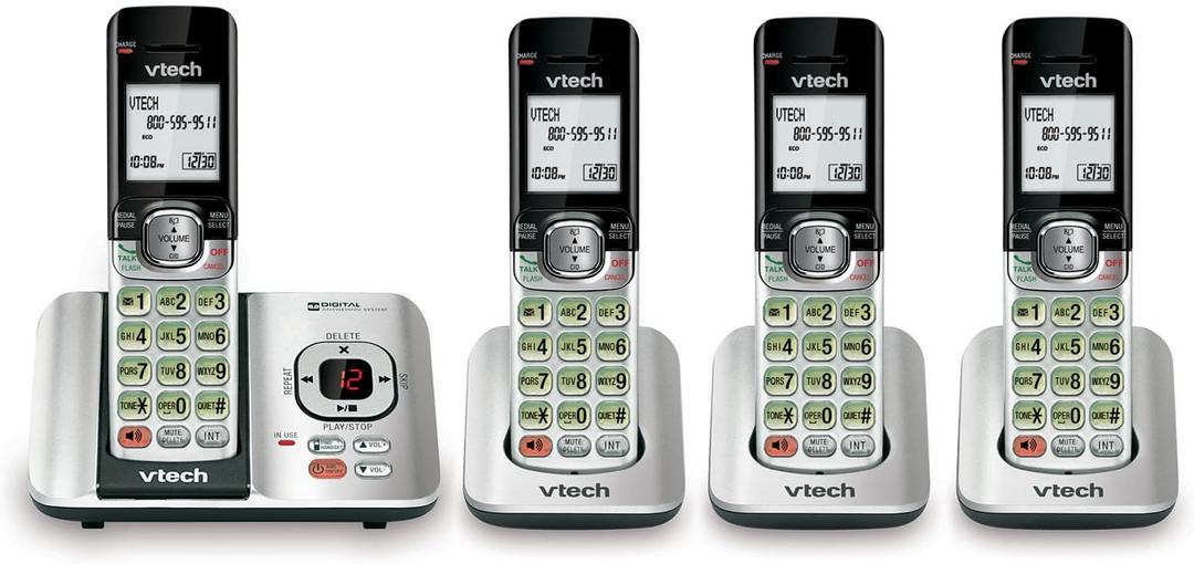 VTech CS6529-4 DECT 6.0 Phone Answering System with Caller ID/Call Waiting, 4 Cordless Handsets, Silver/Black