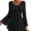 Bsubseach Crochet Bathing Suit Cover Up for Women Long Sleeve Knit Swimsuit Coverups Sexy Sun Dress (Black) S