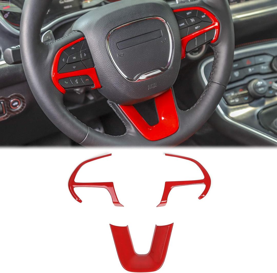 Voodonala for Challenger Steering Wheel Decoration Trim for 2015-2023 Dodge Challenger Charger, for Durango 2014 +, for Jeep Grand Cherokee SRT8 2014 +(Red, 3pcs) Voodonala for Challenger Steering Wheel Decoration Trim for 2015-2023 Dodge Challenger Charger, for Durango 2014 +, for Jeep Grand Cherokee SRT8 2014 +(Red, 3pcs)