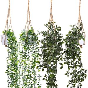 Irenare 4 Pcs Fake Hanging Plants Artificial Indoor Decoration 30 Inch Artificial Hanging Eucalyptus Vines Potted for Home Mandala Greenery for Living Room Office Bedroom Garden Indoor Outdoor(Green)