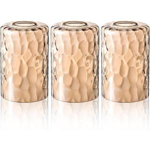 Teenyyou 3 Pcs Amber Hammered Glass Shade Replacements for Pendant Light Fixtures Glass Lamp Shade Cover, 1-5/8 Inch Fitter E26 Base, 4"w x 6"h, Replacement Lamp Globe for Chandelier Wall Sconce