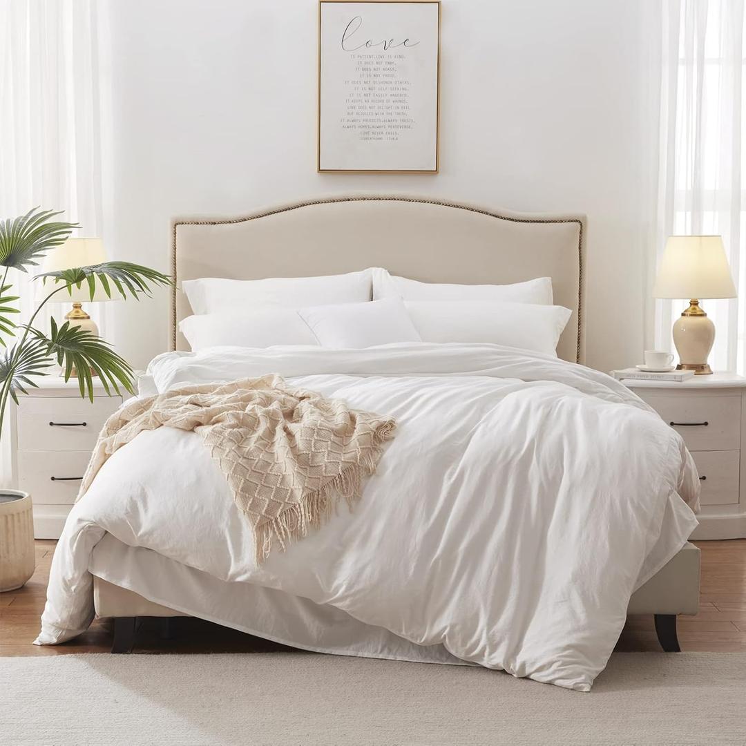 MILDLY Super Soft Duvet Cover - 100% Washed Microfiber White Comforter Cover Set 3 Pieces with Zipper Closure & Corner Ties (No Comforter) (Queen(90"x90"))