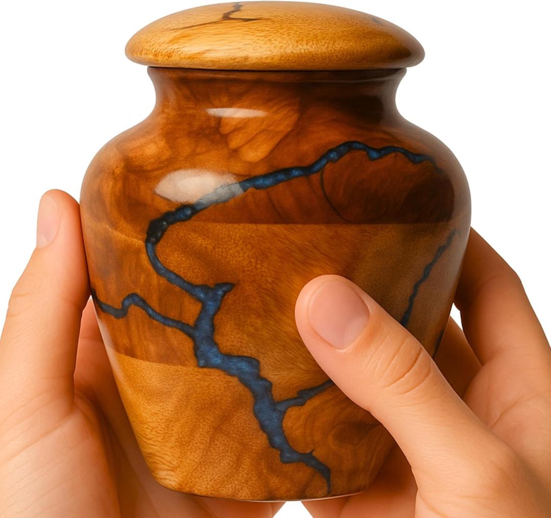 Wooden urn for Small Keepsake 20 Cu in Capacity Blue Urn for Man and Women Burial and Funeral Urn Handcrafted Design Wooden Cremation Urns for Human Ashes Adult Male Decorative urn
