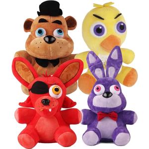 Horror Animatronic Plush Toy Set, 4PCS Scary Game Character Stuffed Animals, Soft Cartoon Fox Bear Bunny Chicken Dolls, 8 Inch Collectible Plushies Figures for Fans & Room Decor