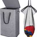 Odonata 75L Slim Laundry Hamper with Lid,Large Foldable Laundry Basket with Removable Bag and Handles Tall Collapsible Dirty Clothes Basket Great for Bedroom, Bathroom, Dorm, College,RV. (Grey, 75L)