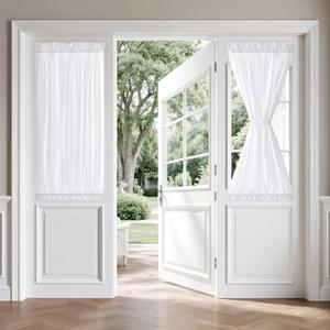MIULEE Non-See-Through Sidelight Curtains for Front Door, Privacy Semi Sheer Curtains for French Doors, Light Filtering Window Drapes with Rod Pocket and Tie Back, White, 26 x 40 inches, 2 Panels