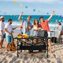 Folding Camping Table, Outdoor Roll-up Table Height Adjustable & Portable Metal Camp Grill Table for Picnic, BBQ, Party, Backyard, Beach, Mesh Storage and Carry Bag (Ash Black, 37.4'' Large)