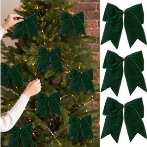 15 Pcs Velvet Bows for Christmas Tree - 6 Inch Vintage Velvet Ribbon Christmas Bows for Gift Wrapping Xmas Tree Topper Bow Ornaments for Garland Wreath Bows Decor (Dark Green)