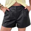 Verdusa Women's Faux Leather Mini Shorts Wide Leg Micro Shorts with Pockets Party Outfits Black, Large
