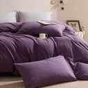 JELLYMONI 100% Cotton Queen Duvet Cover Set, Washed Linen-Like Texture | Pre-Shrunk, with Natural Wrinkles, Wide Zipper Opening, Colorfast,8 Reinforced Ties,1 Duvet Cover&2 Pillowcases