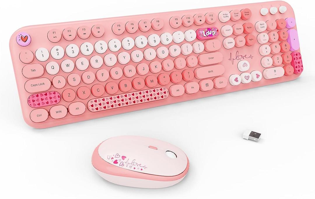 Pink Wireless Keyboard and Mouse Combo,Cute Full Size Set with Round Keys
Cute Removable Floating Bubble Keys,Soft Clicky Typing,2.4GHz for Long Nails,Mac Computer Office Work PC Laptop Desktop
